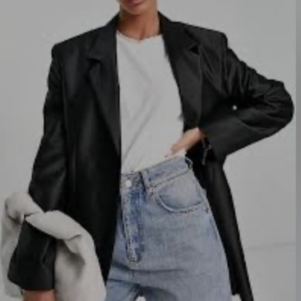 J Joie Satin Long Line Boyfriend Fit Oversized Relaxed Black Blazer Size 4